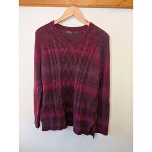 prAna Womens XL Cable Knit Sweater V-Neck 100% Acrylic Burgundy